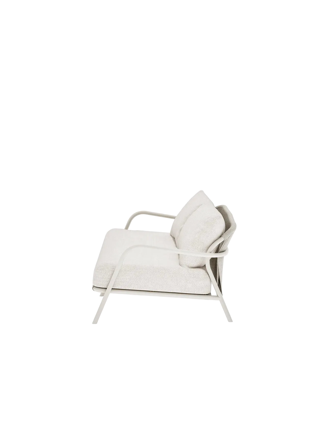 Airlie 185cm Sofa in Dove Grey, rope and aluminium, side view