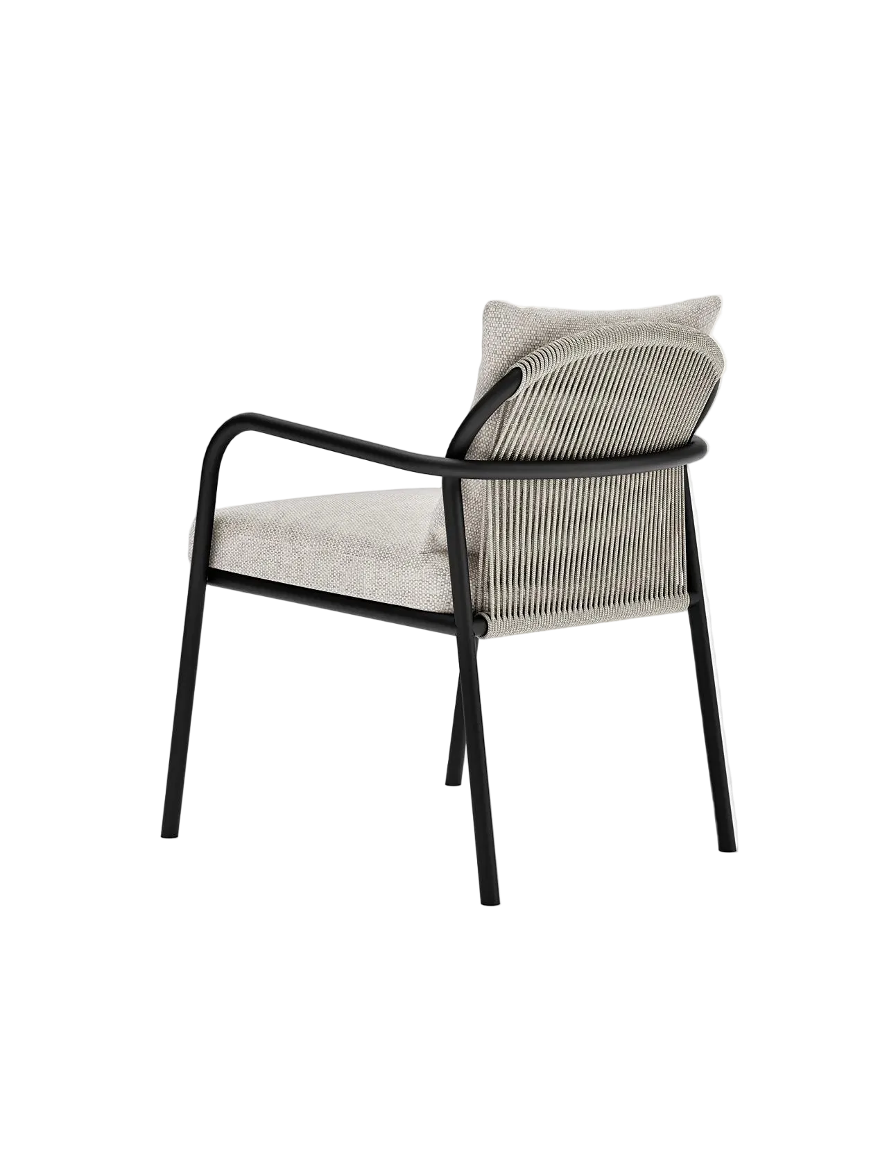 Airlie Dining Chair in Dark Earth, rope and aluminium, angled back view