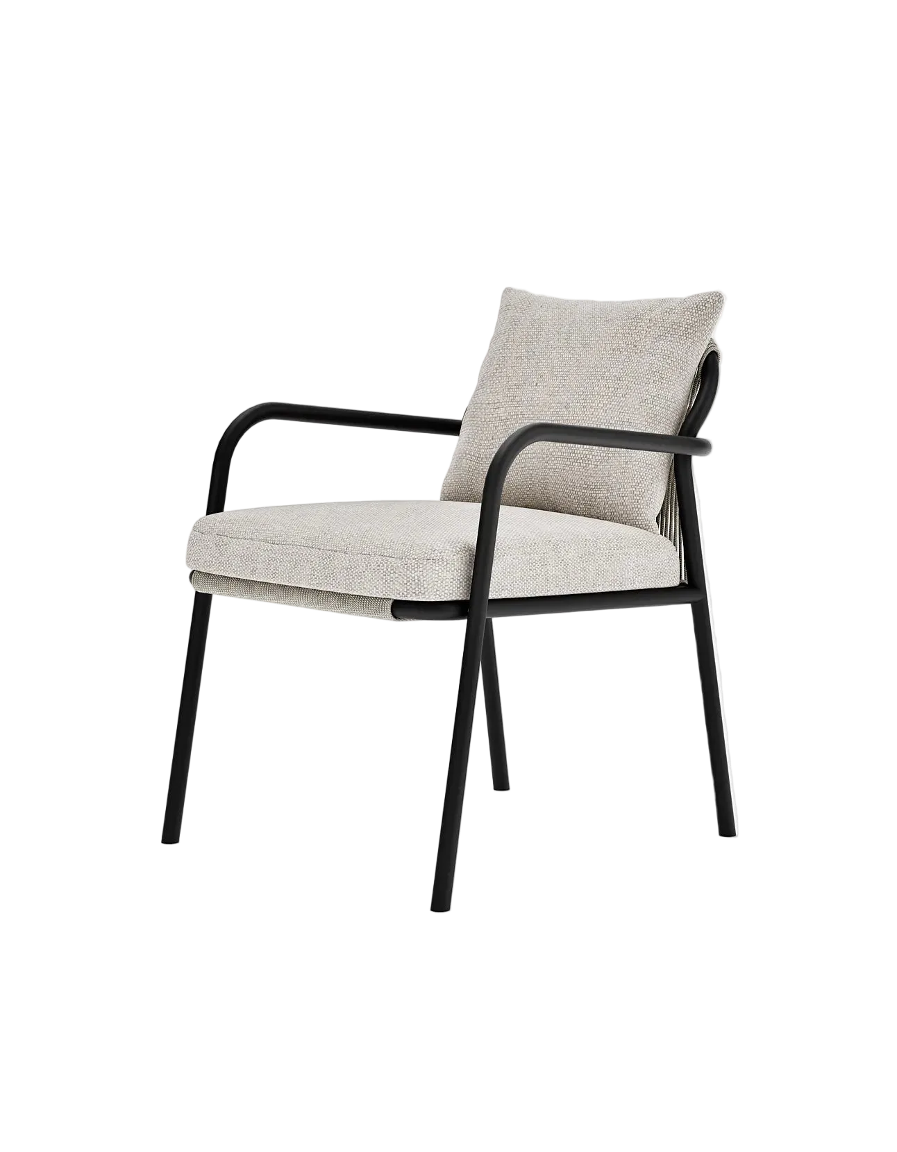 Airlie Dining Chair in Dark Earth, rope and aluminium, angled front view