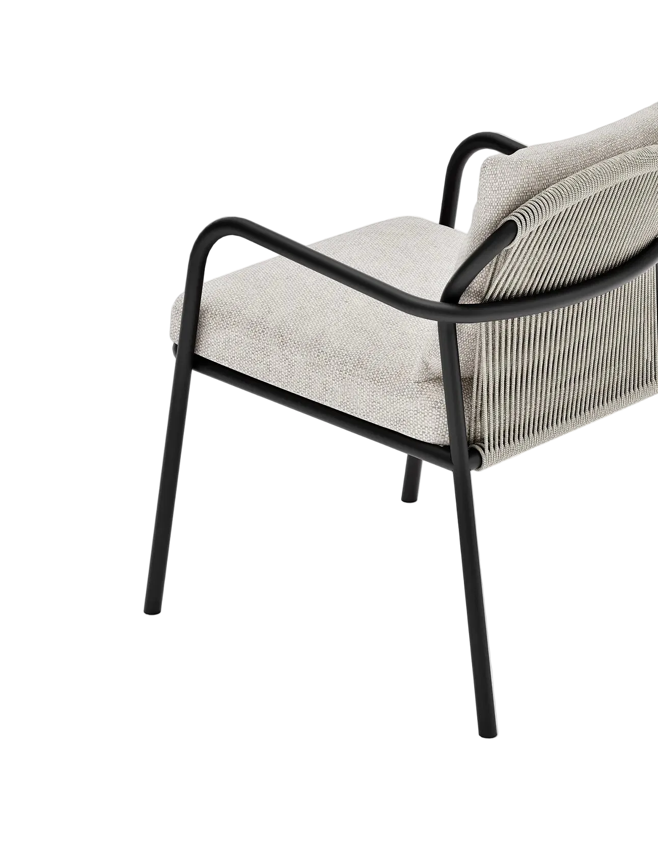 Airlie Dining Chair in Dark Earth, rope and aluminium, back detail