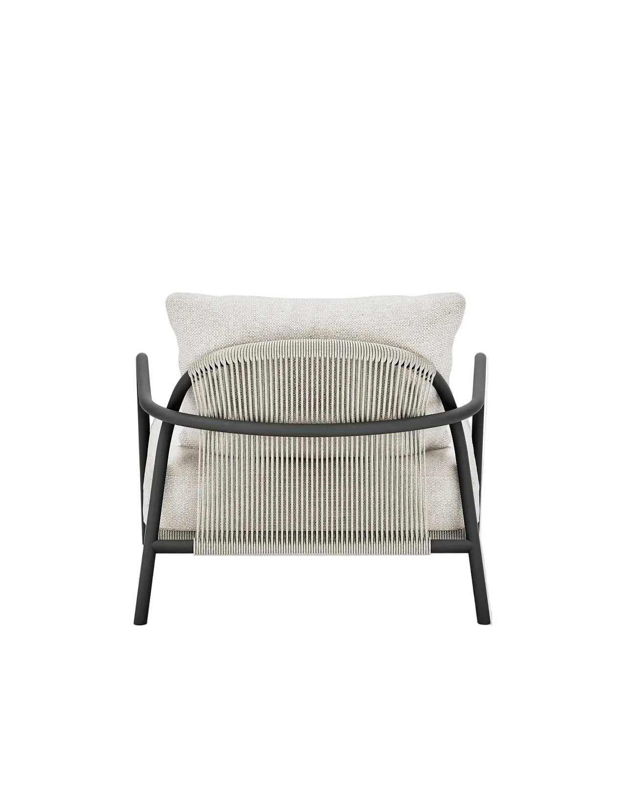 Airlie Lounge Chair in Dark Earth, rope and aluminium, back view