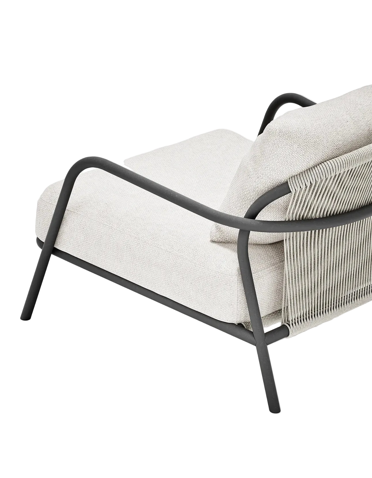 Airlie Lounge Chair in Dark Earth, rope and aluminium, back detail