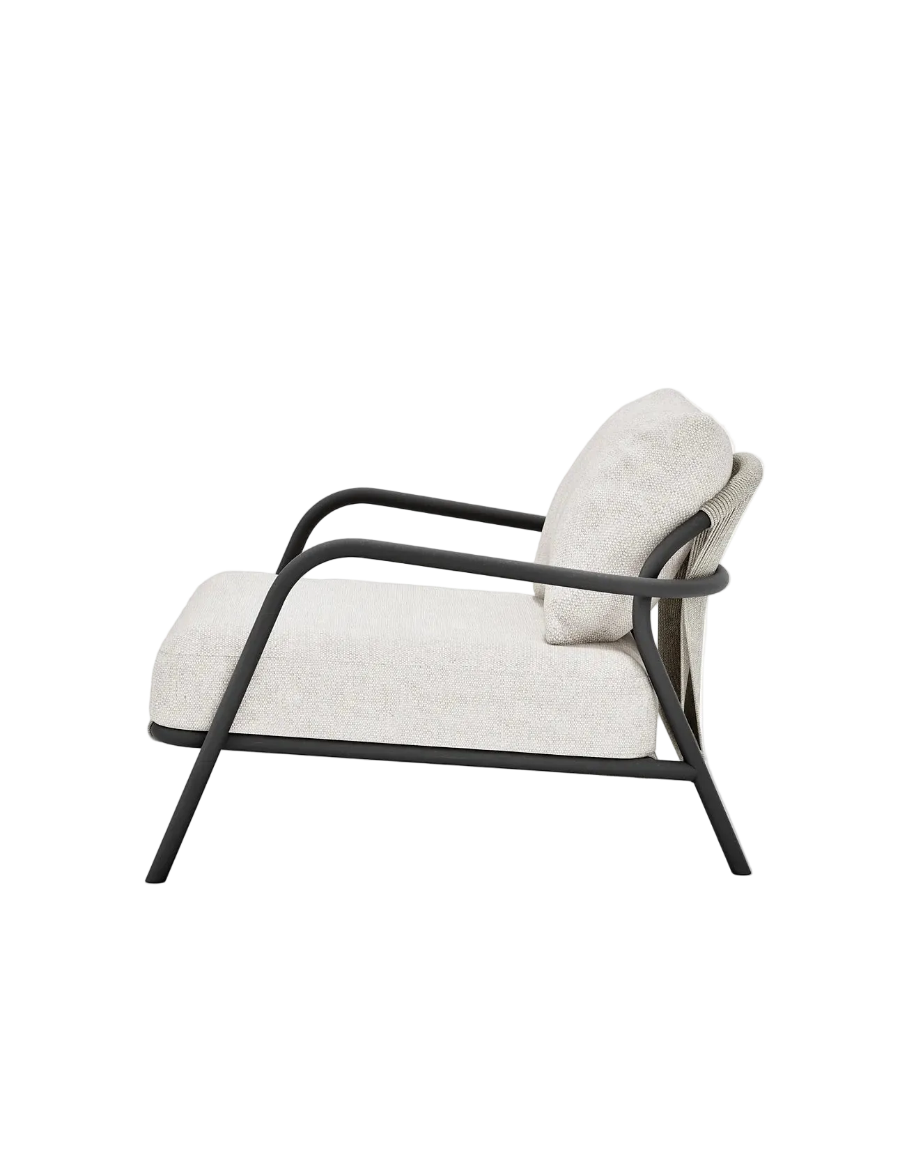 Airlie Lounge Chair in Dark Earth, rope and aluminium, side view