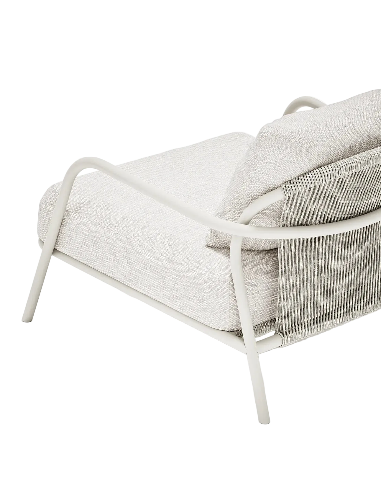 Airlie Lounge Chair in Dove Grey, rope and aluminium, back detail