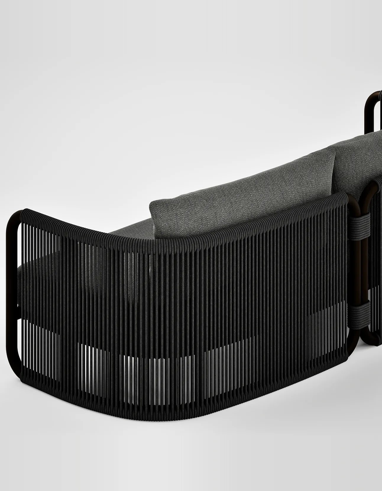 Capri 3 Seat Sofa in Dark Earth, rope and aluminium, back detail