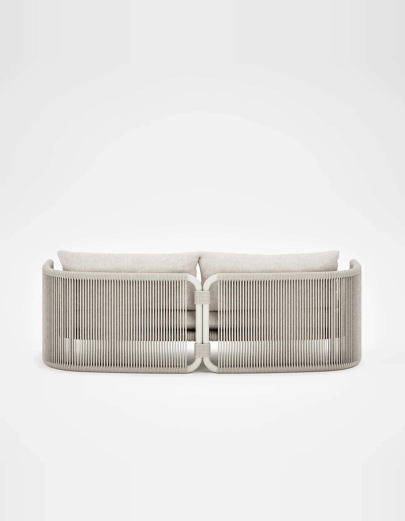Capri 3 Seat Sofa in Dove Grey, rope and aluminium, back view