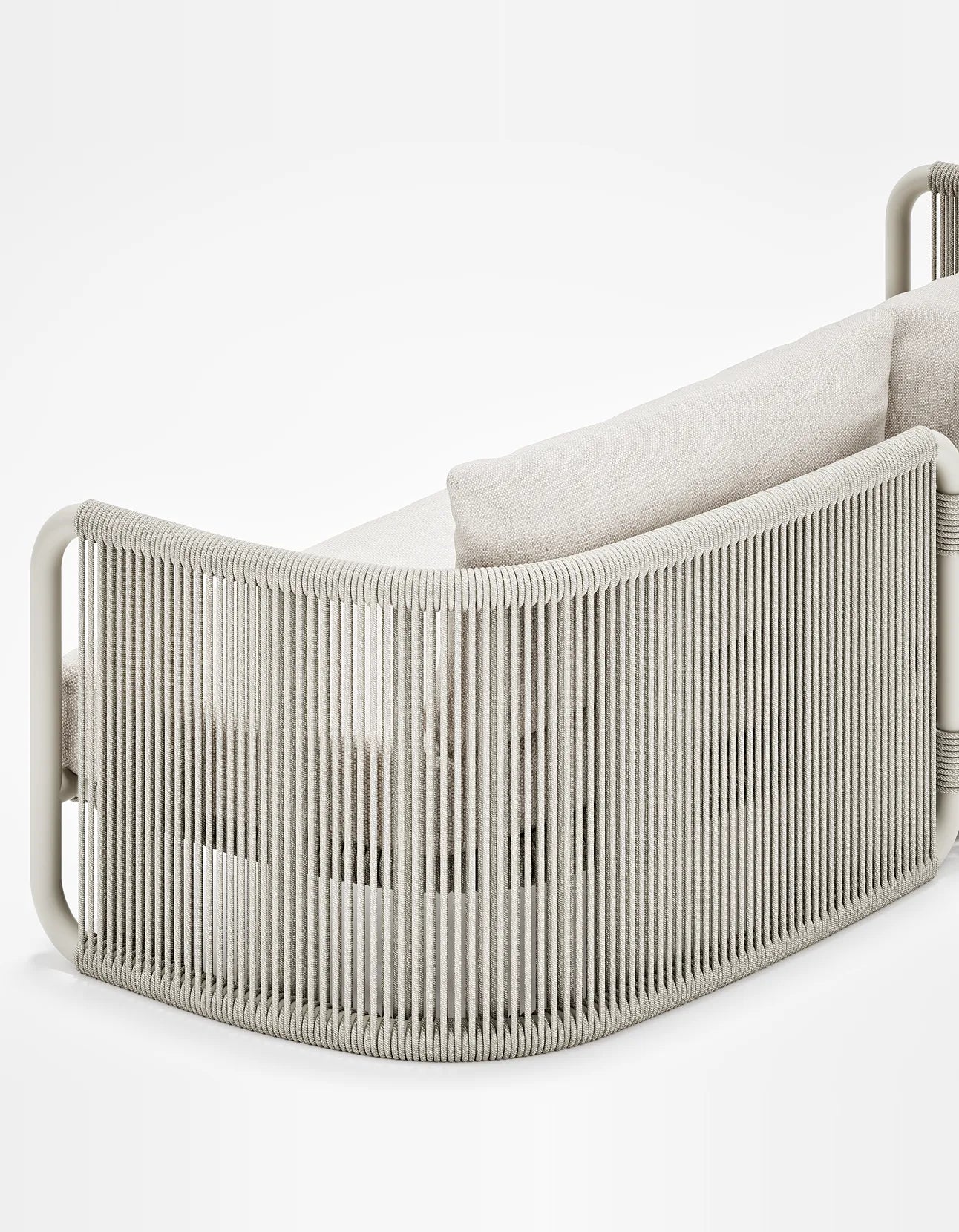 Capri 3 Seat Sofa in Dove Grey, rope and aluminium, back detail
