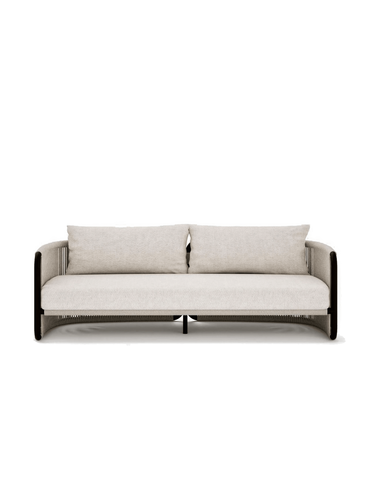 Capri 3 Seat Sofa in Light Earth, rope and aluminium, front view