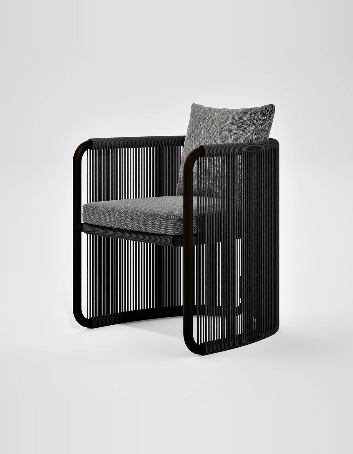 Capri Dining Chair in Dark Earth, rope and aluminium, angled front view