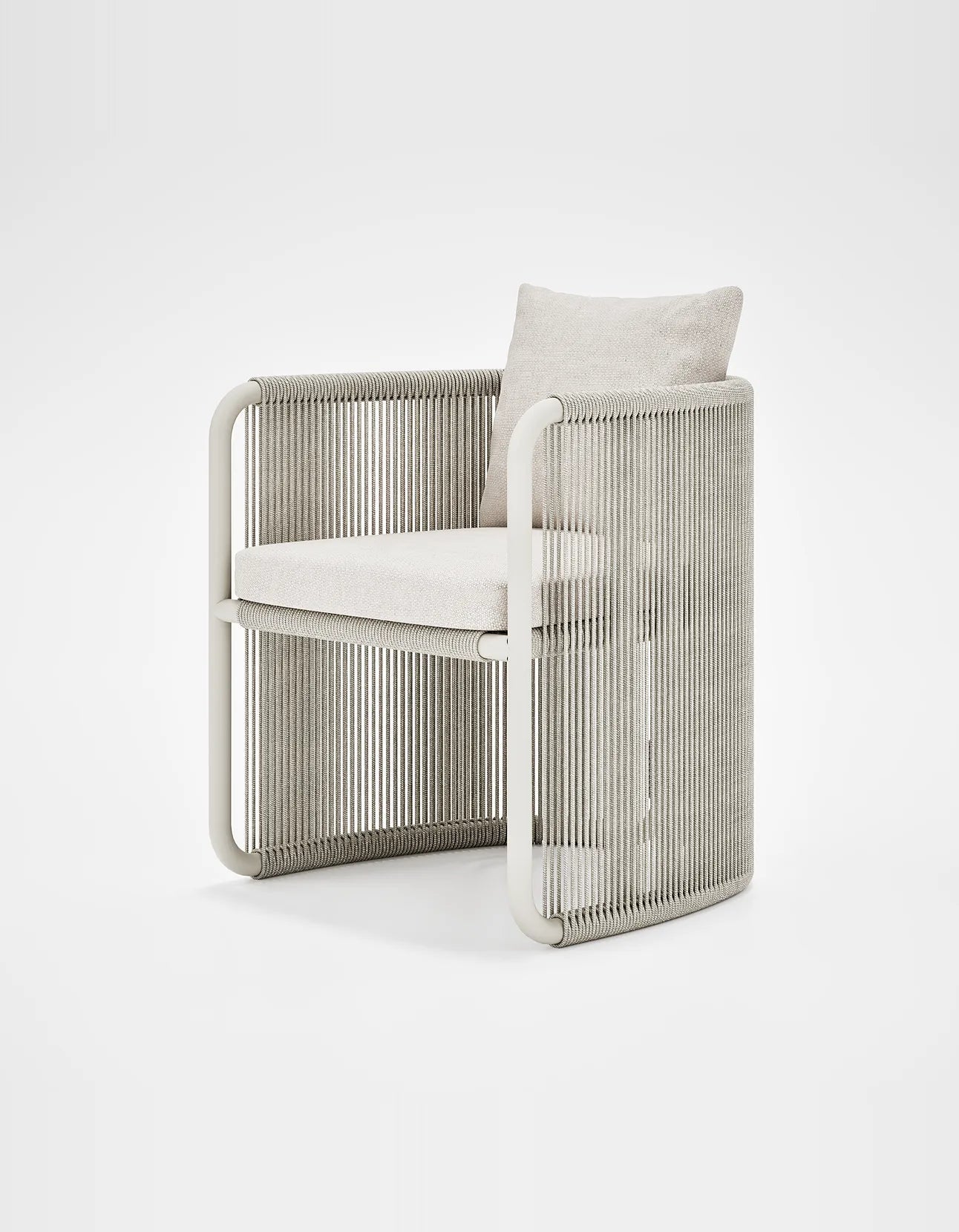 Capri Dining Chair in Dove Grey, rope and aluminium, angled front view