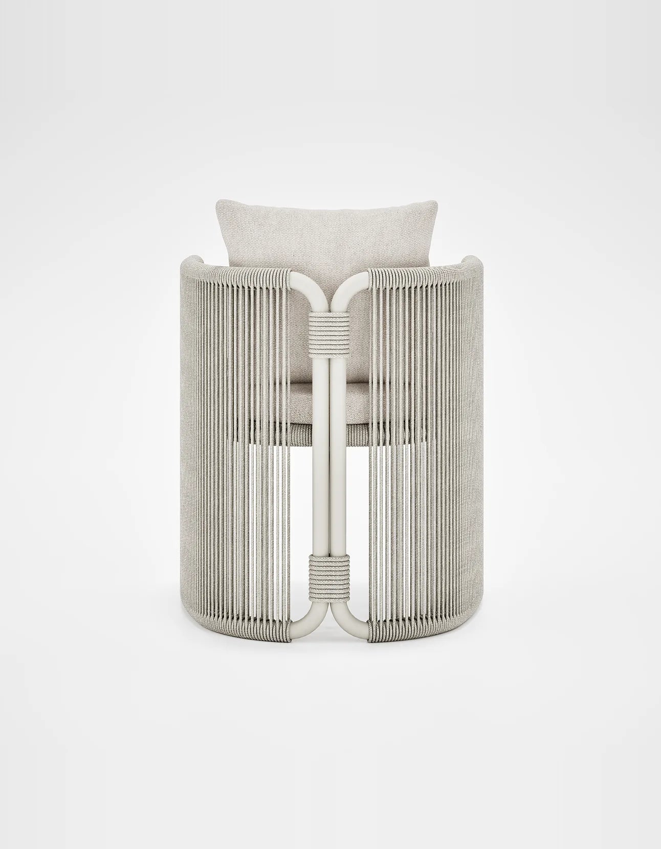 Capri Dining Chair in Dove Grey, rope and aluminium, back view