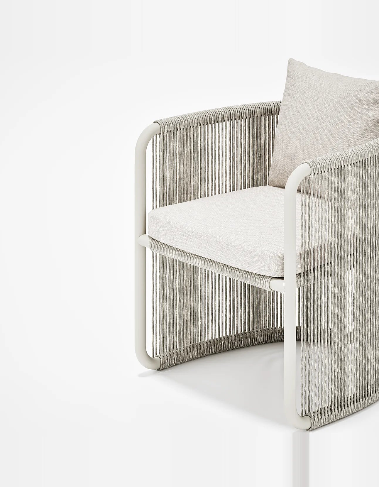 Capri Dining Chair in Dove Grey, rope and aluminium, front detail