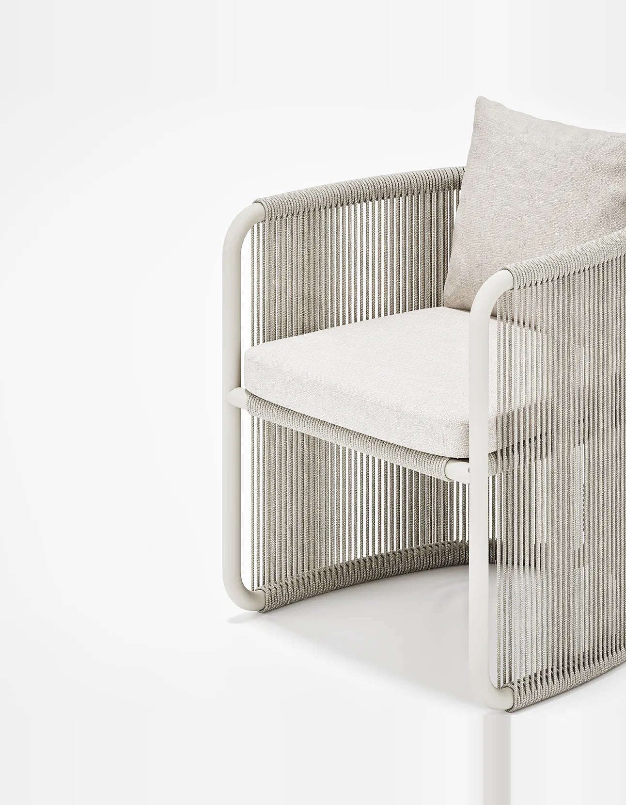 Capri Dining Chair in Dove Grey, rope and aluminium, front detail