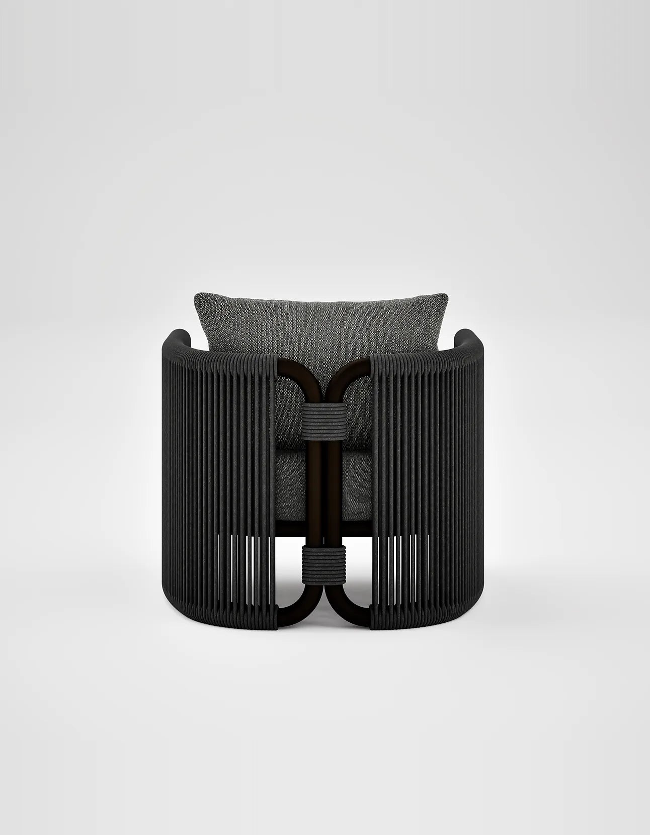 Capri Lounge Chair in Dark Earth, rope and aluminium, back view