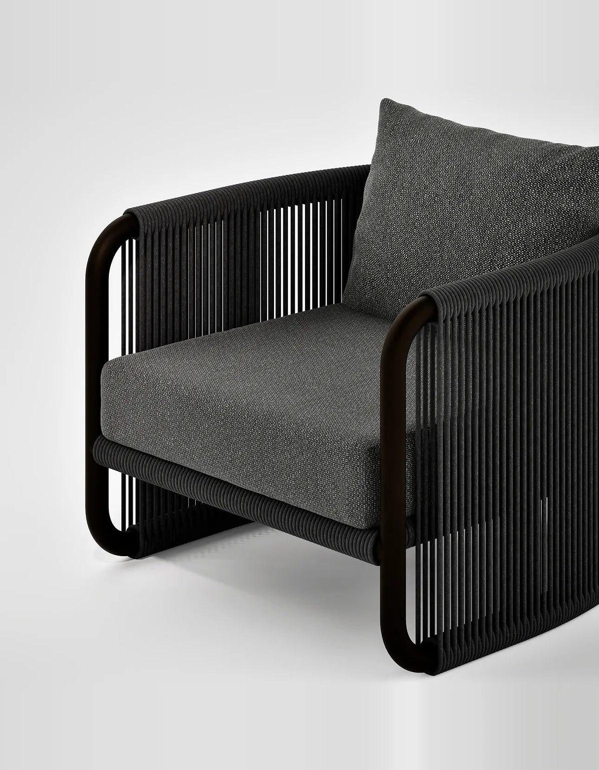 Capri Lounge Chair in Dark Earth, rope and aluminium, front detail