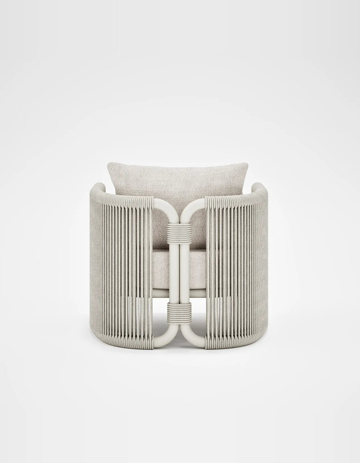 Capri Lounge Chair in Dove Grey, rope and aluminium, back view