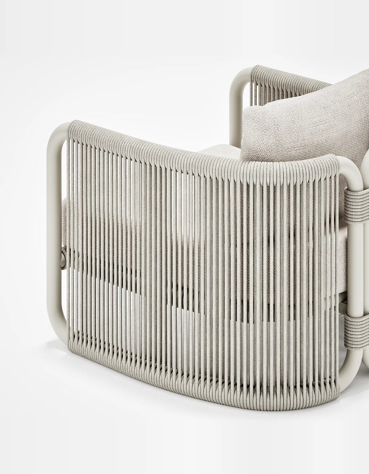 Capri Lounge Chair in Dove Grey, rope and aluminium, back detail