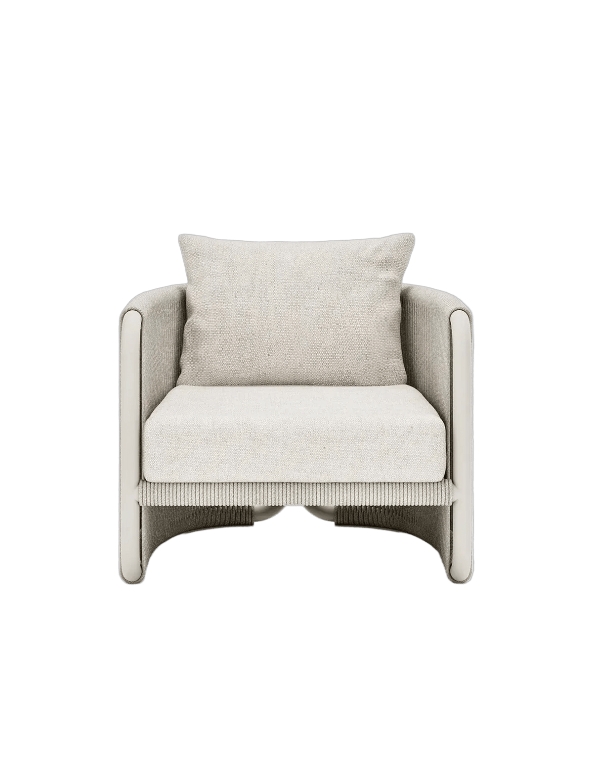 Capri Lounge Chair in Dove Grey, rope and aluminium, front view
