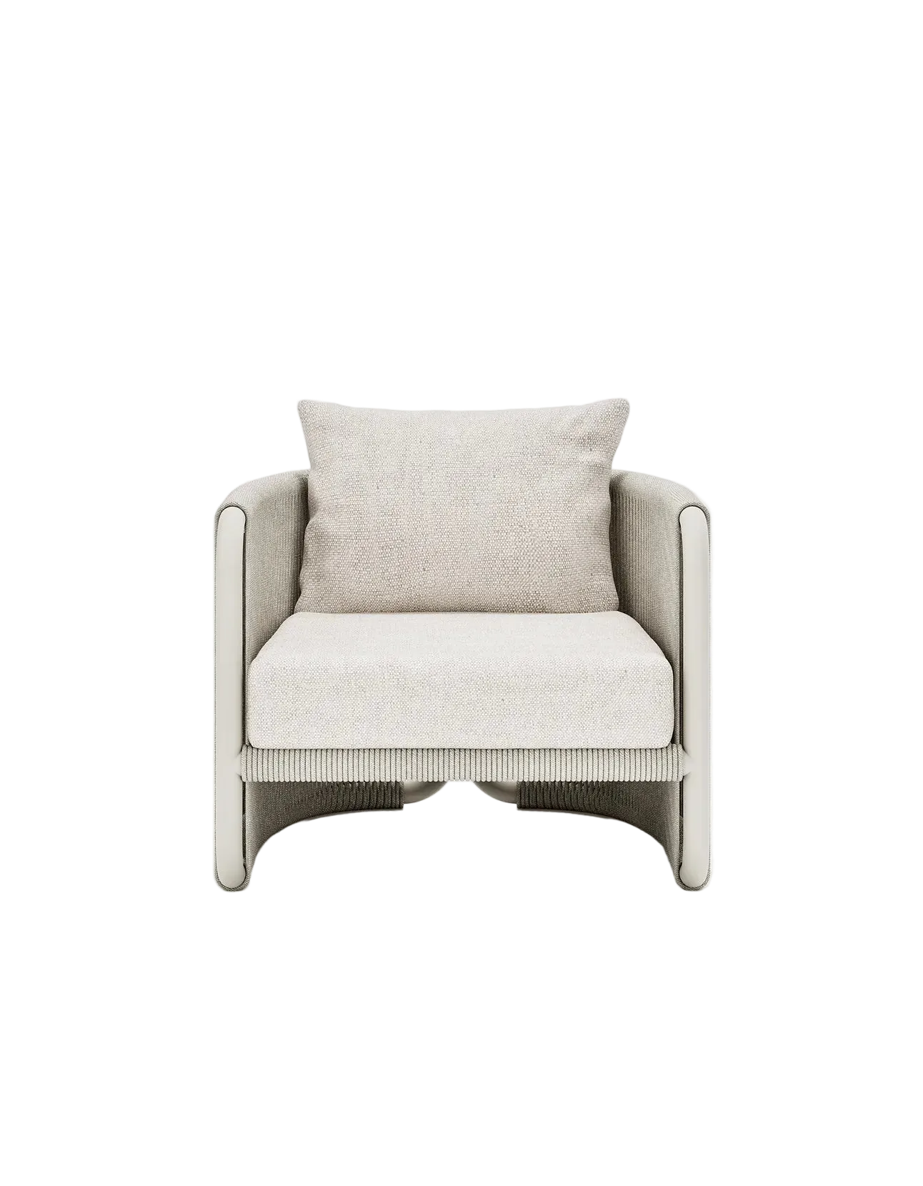 Capri Lounge Chair in Dove Grey, rope and aluminium, front view