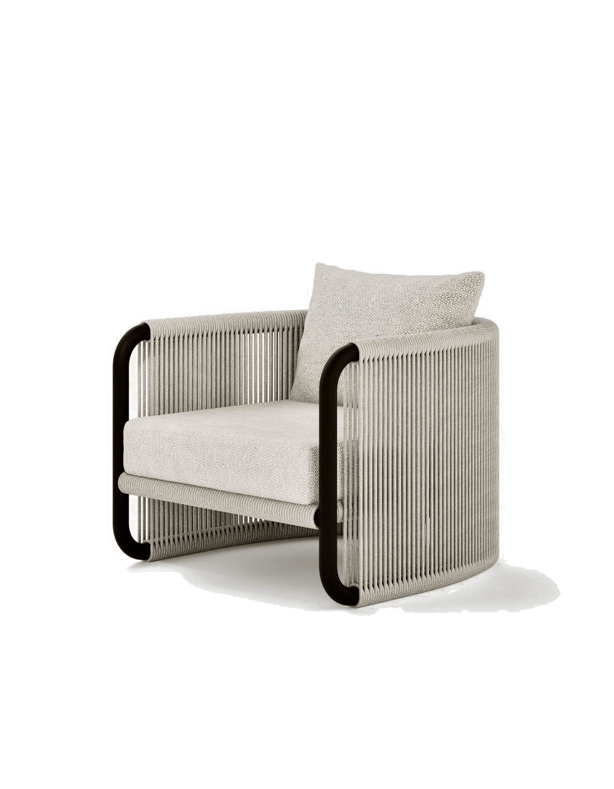 Capri Lounge Chair in Light Earth, rope and aluminium, angled front view 2