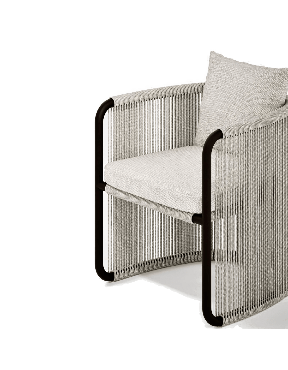 Capri Lounge Chair in Light Earth, rope and aluminium, angled front view