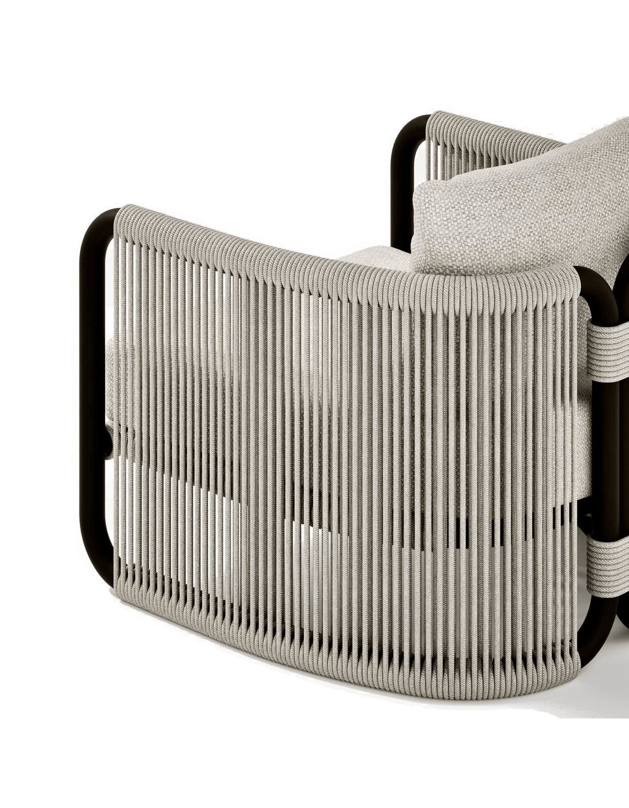 Capri Lounge Chair in Light Earth, rope and aluminium, back detail