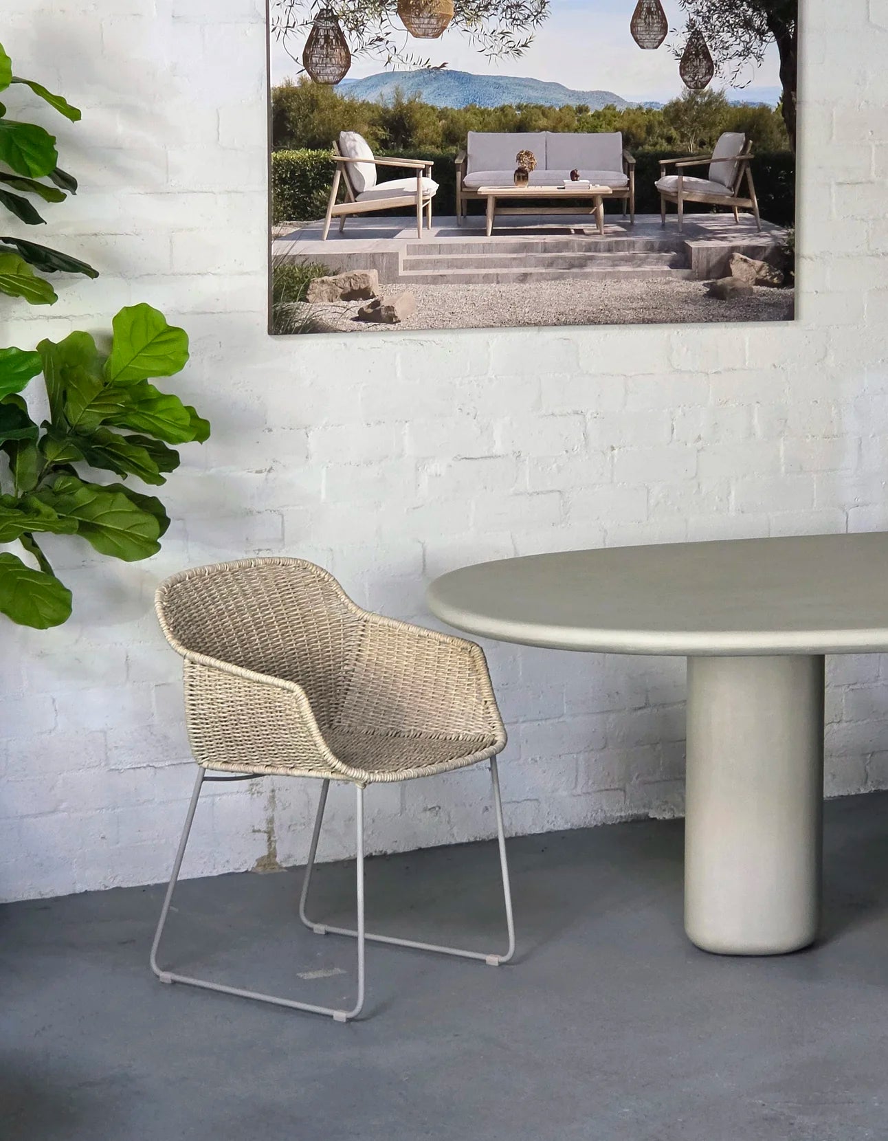 Clareville Dining Chair – woven Ecolene and metal outdoor dining chair, front angled view