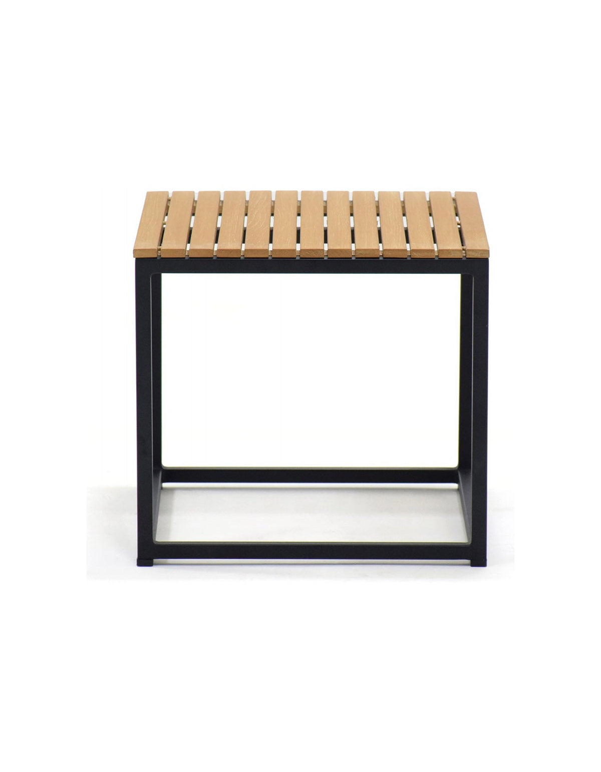 Elwood Side Table – slatted teak top on a black aluminium frame