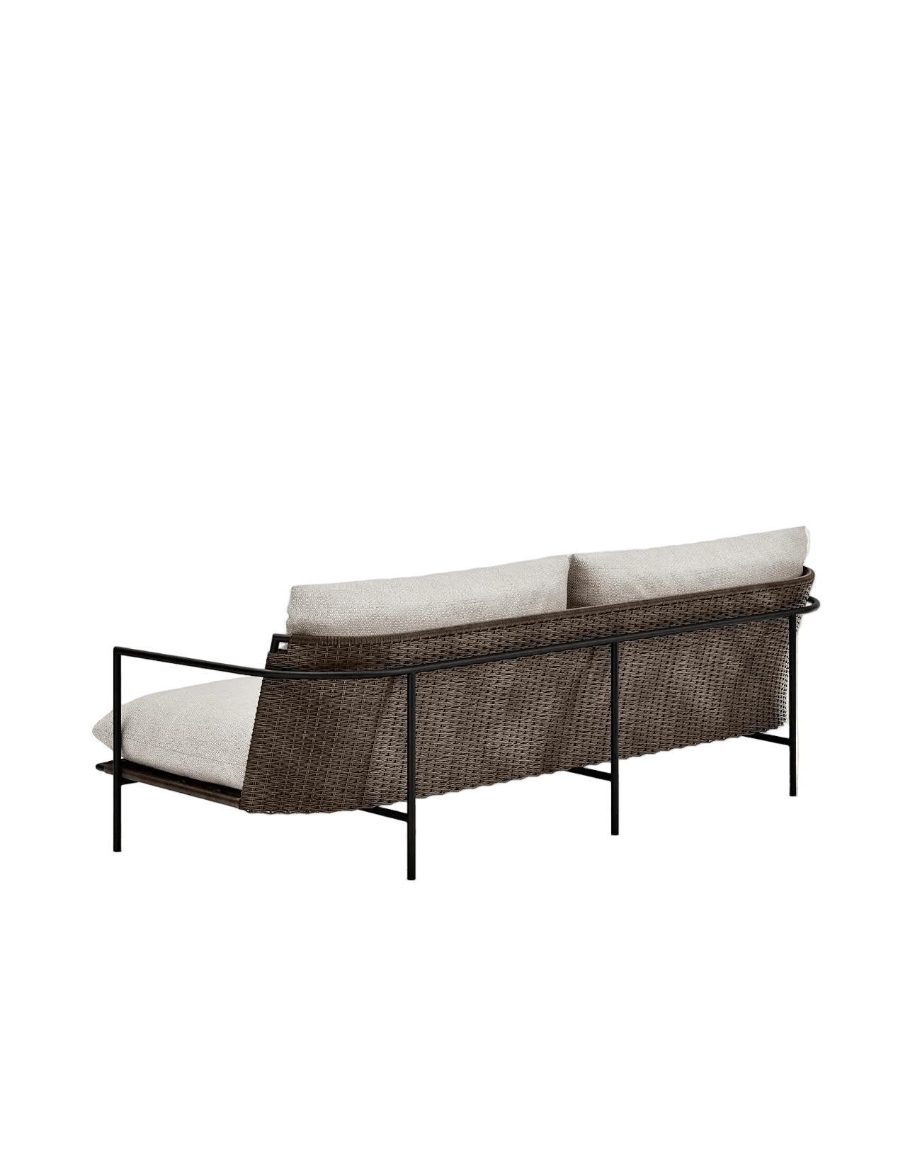 Kirra 220cm Sofa in Dark Earth, Summergrass wicker and aluminium, angled back view