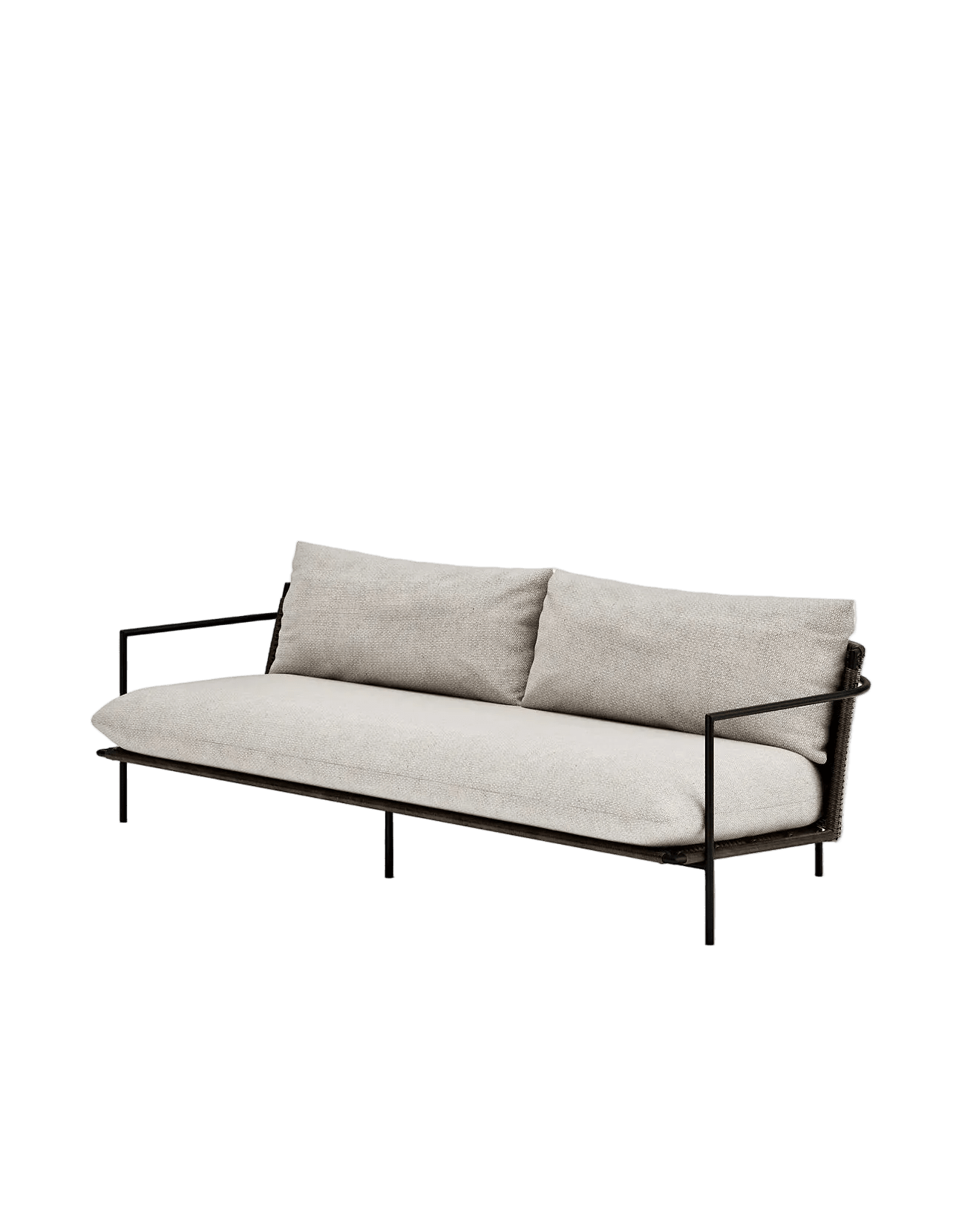Kirra 220cm Sofa in Dark Earth, Summergrass wicker and aluminium, angled front view