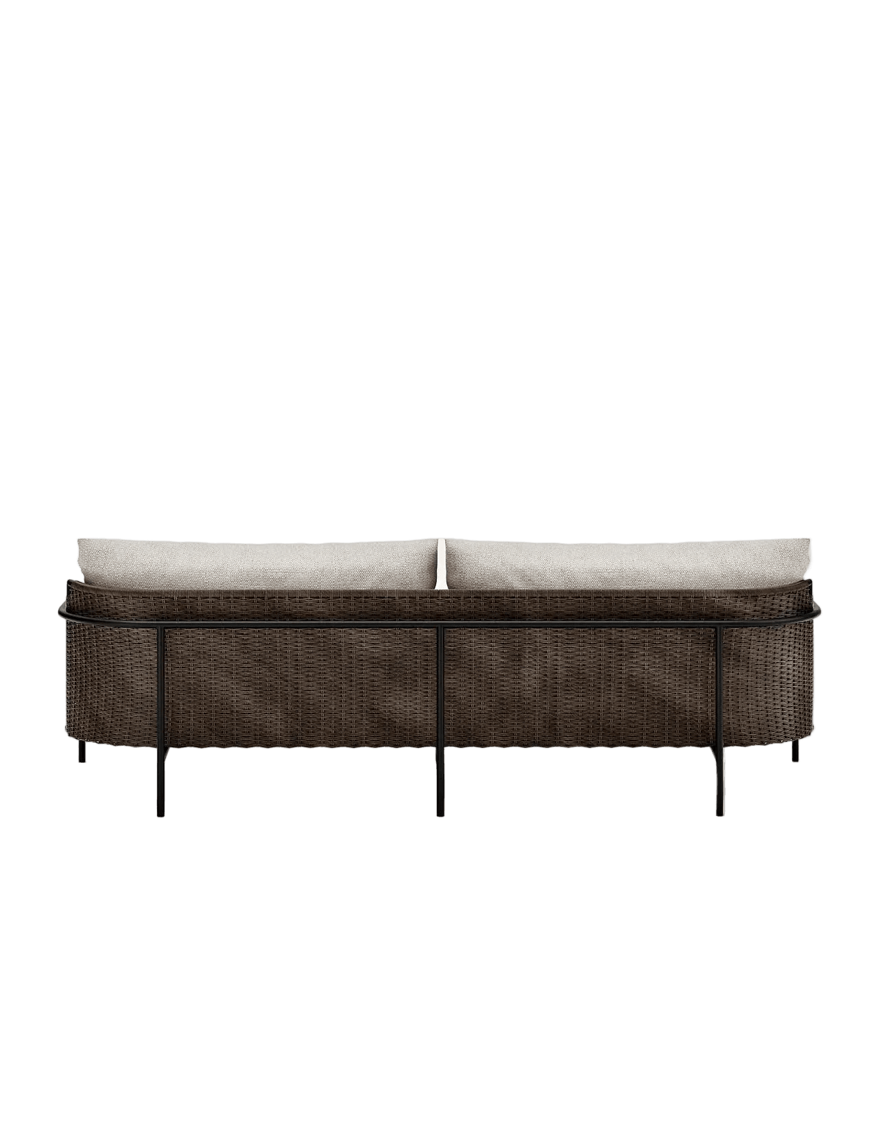Kirra 220cm Sofa in Dark Earth, Summergrass wicker and aluminium, back view