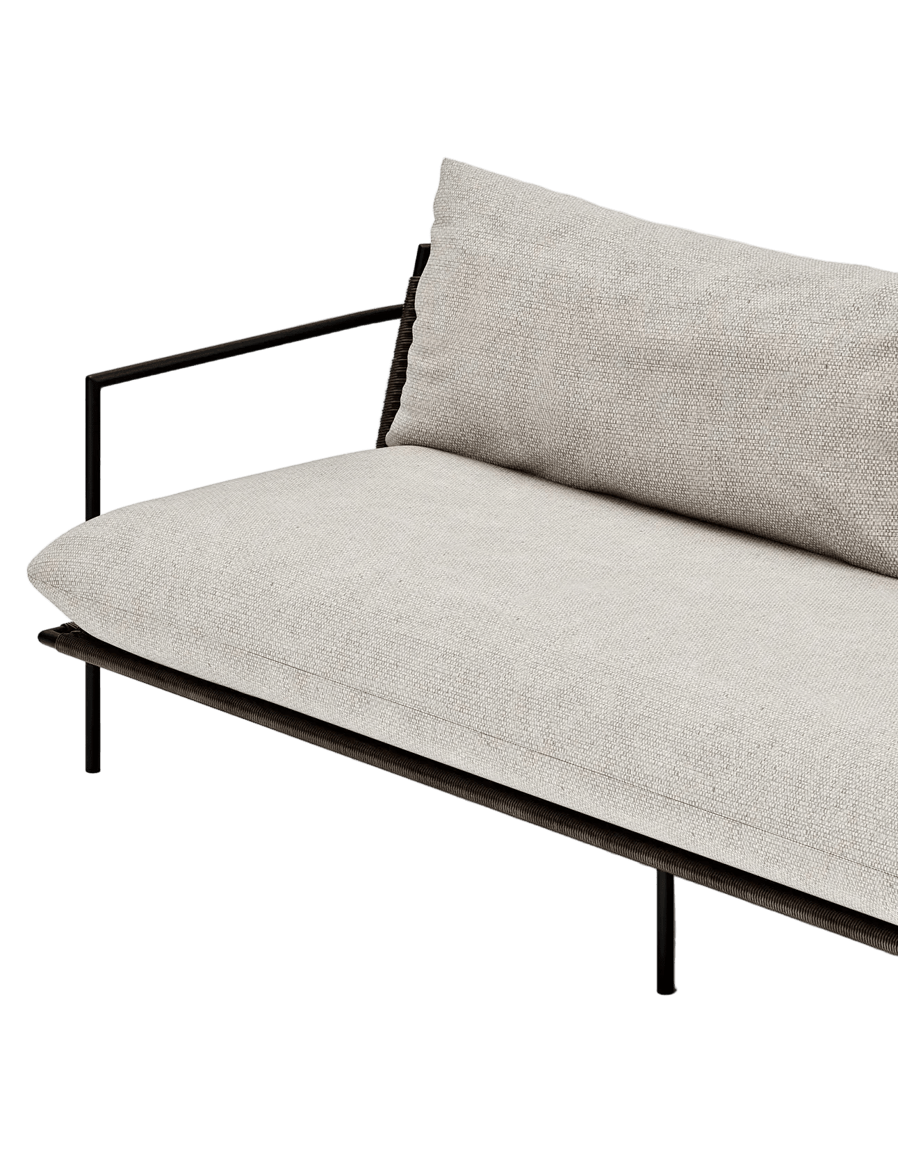 Kirra 220cm Sofa in Dark Earth, Summergrass wicker and aluminium, front detail