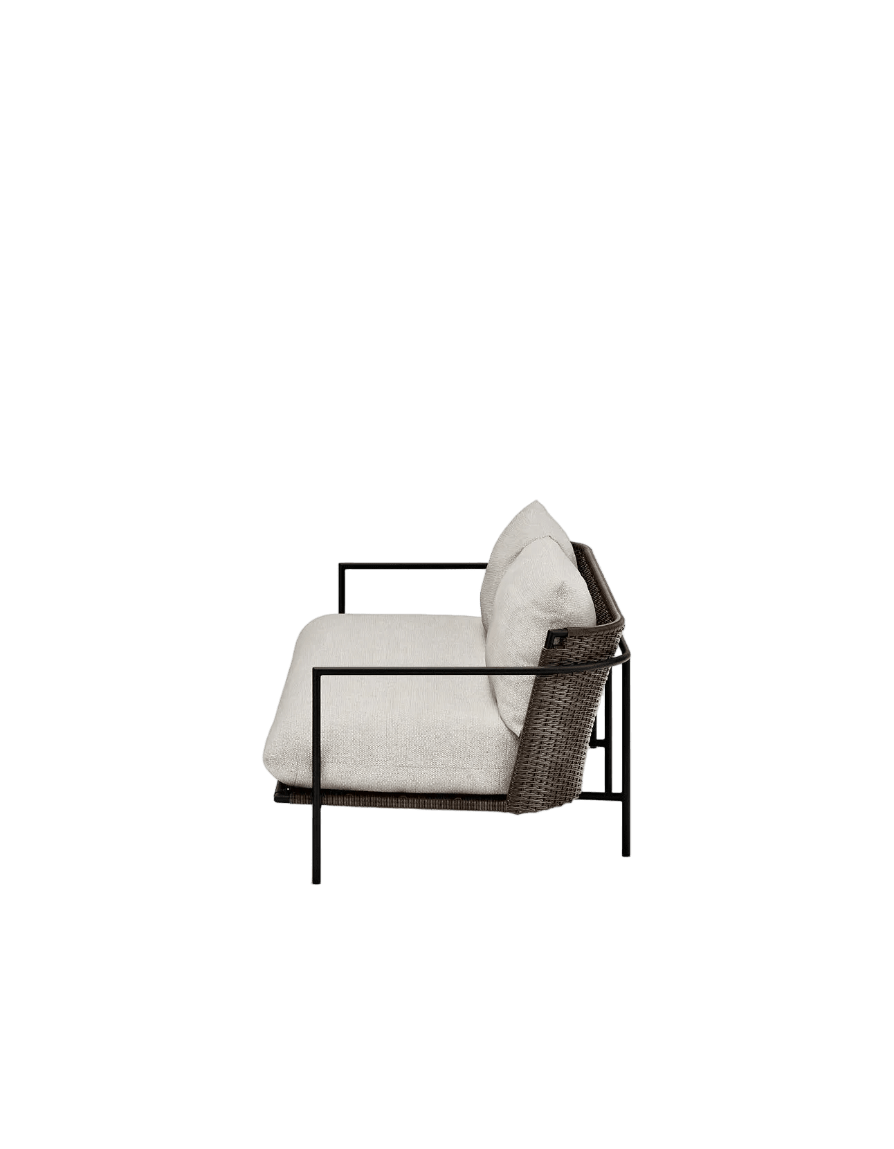 Kirra 220cm Sofa in Dark Earth, Summergrass wicker and aluminium, side view