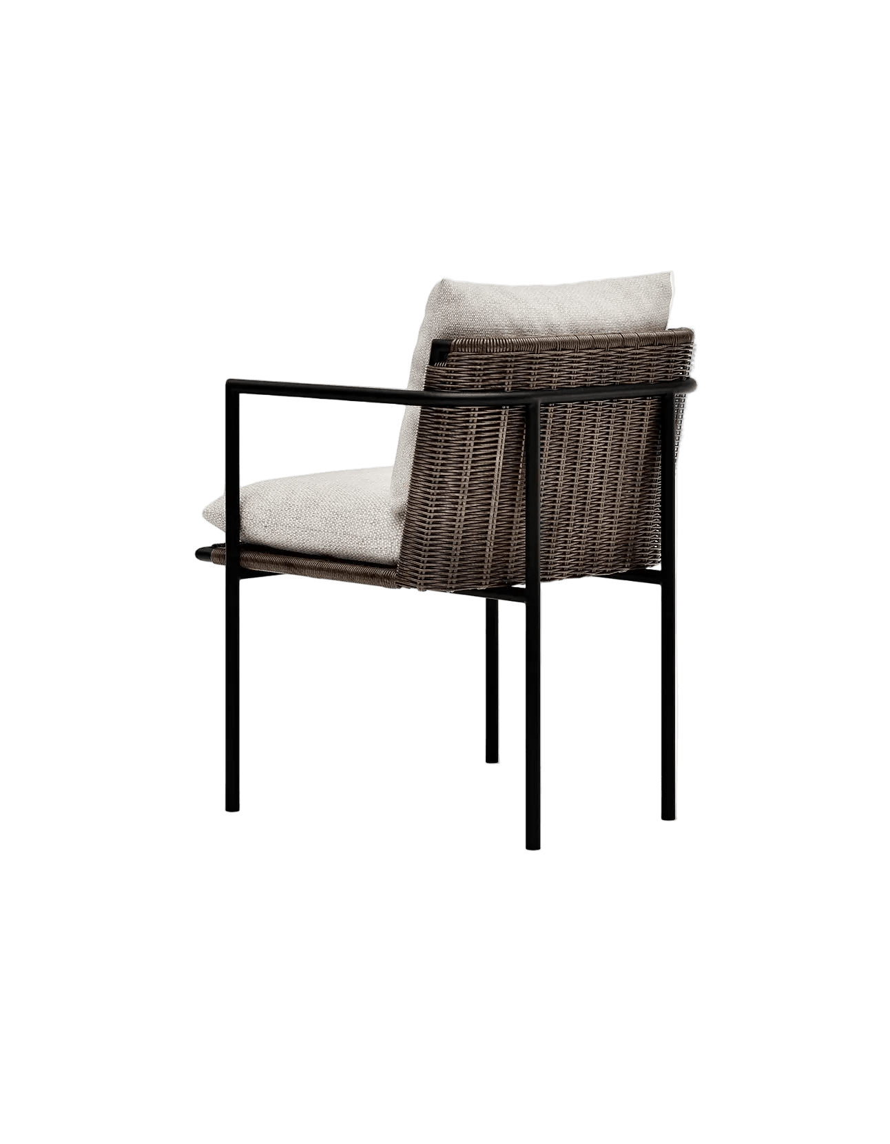 Kirra Dining Chair in Dark Earth, Summergrass wicker and aluminium, angled back view