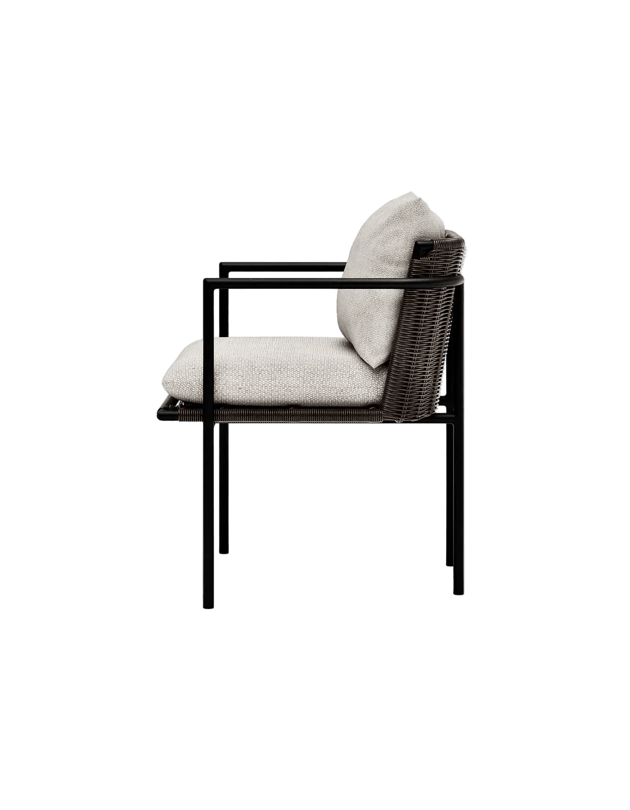 Kirra Dining Chair in Dark Earth, Summergrass wicker and aluminium, side view