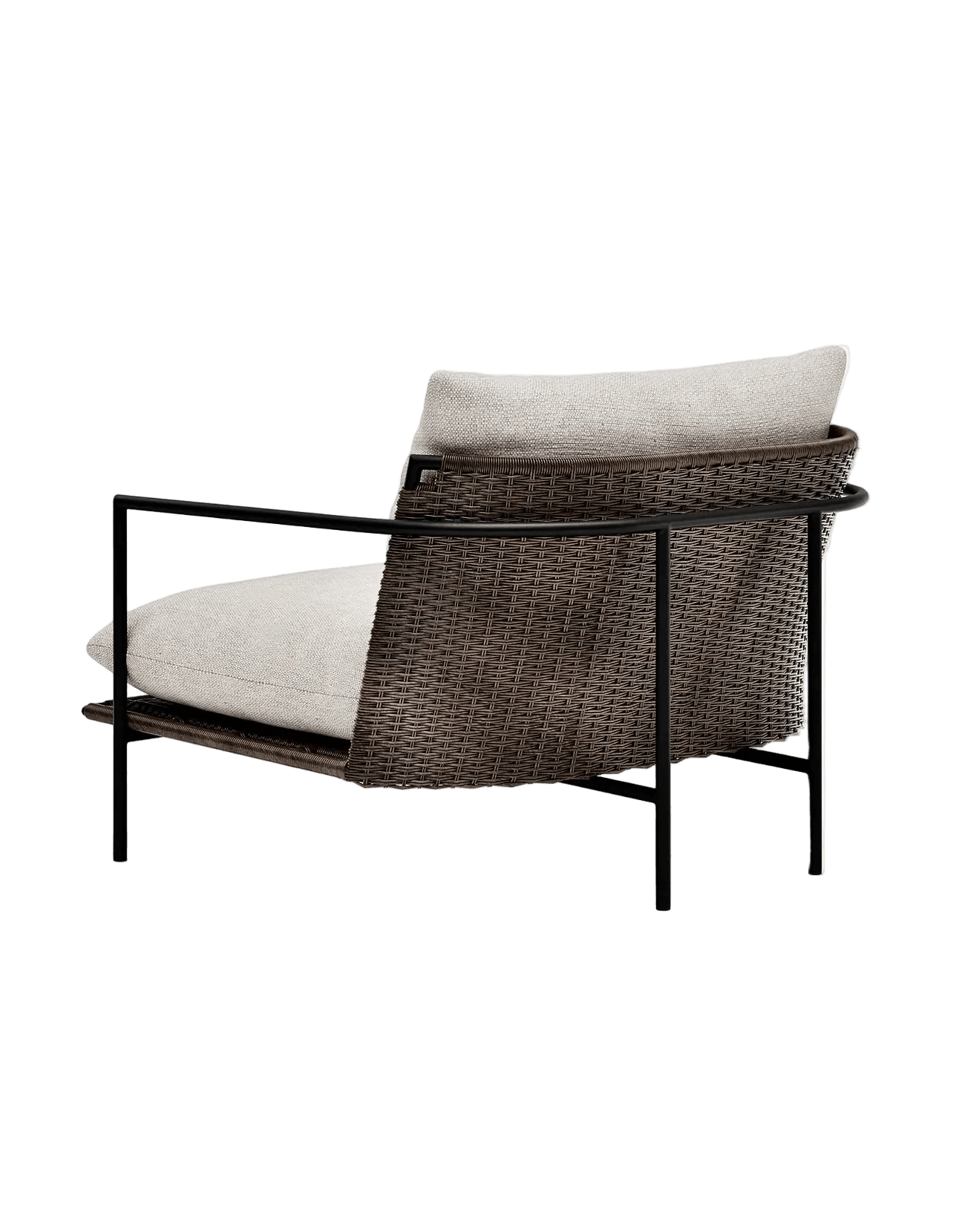 Kirra Lounge Chair in Dark Earth, Summergrass wicker and aluminium, angled back view
