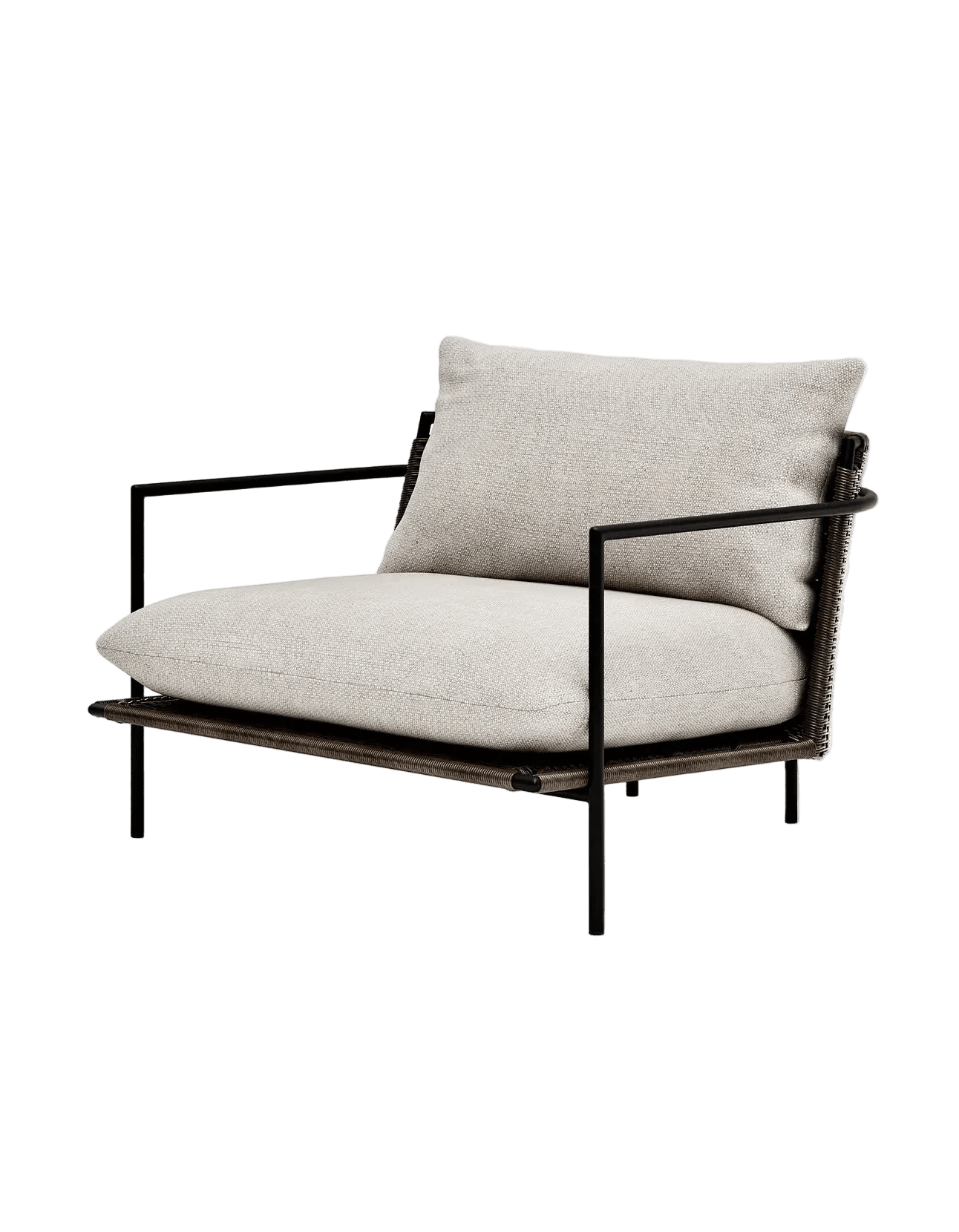 Kirra Lounge Chair in Dark Earth, Summergrass wicker and aluminium, angled front view