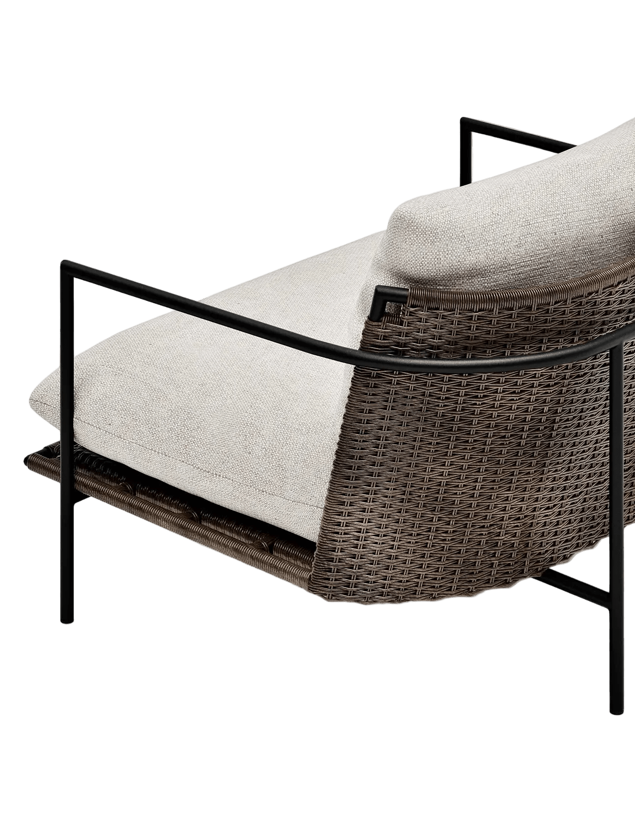 Kirra Lounge Chair in Dark Earth, Summergrass wicker and aluminium, back detail