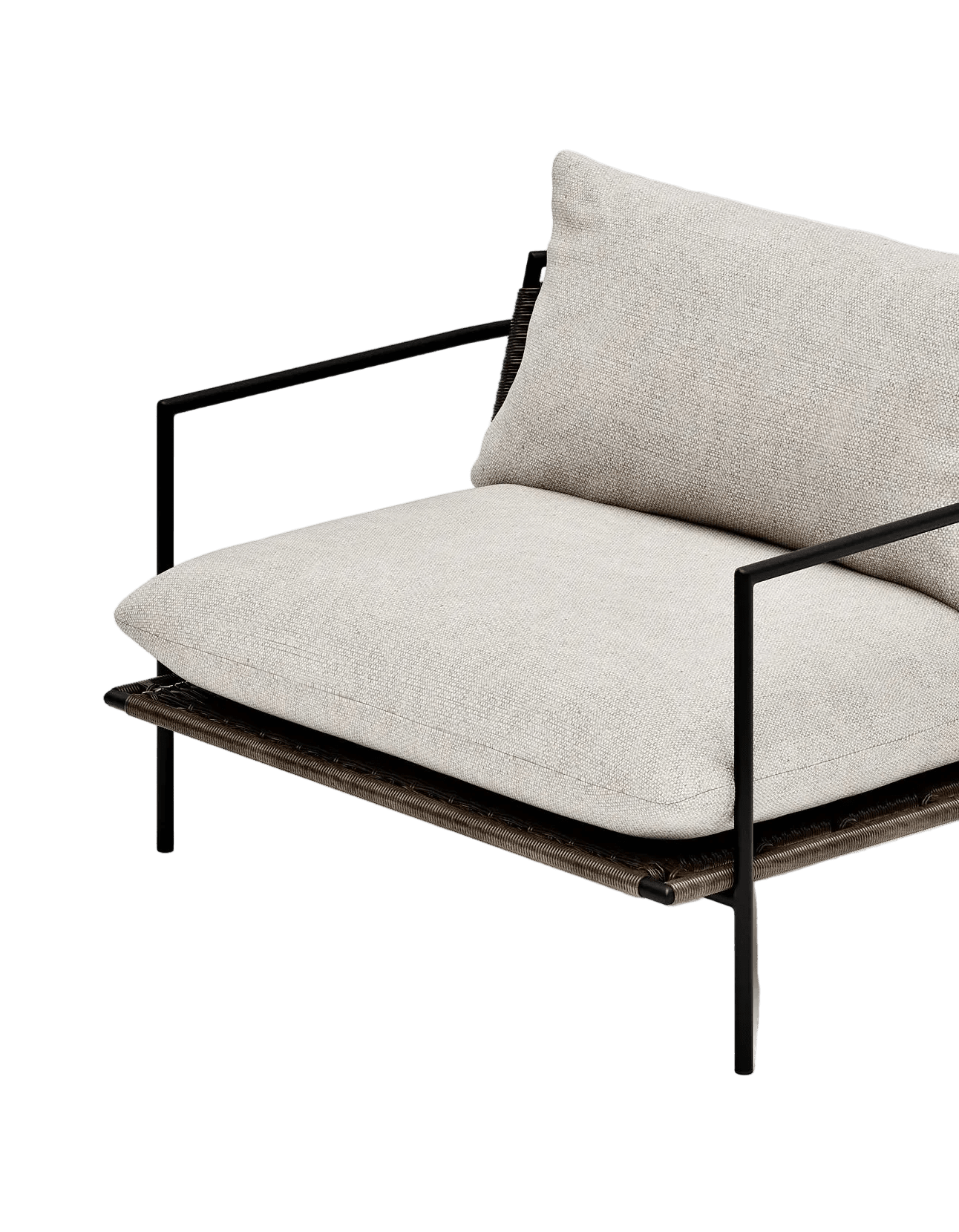 Kirra Lounge Chair in Dark Earth, Summergrass wicker and aluminium, front detail
