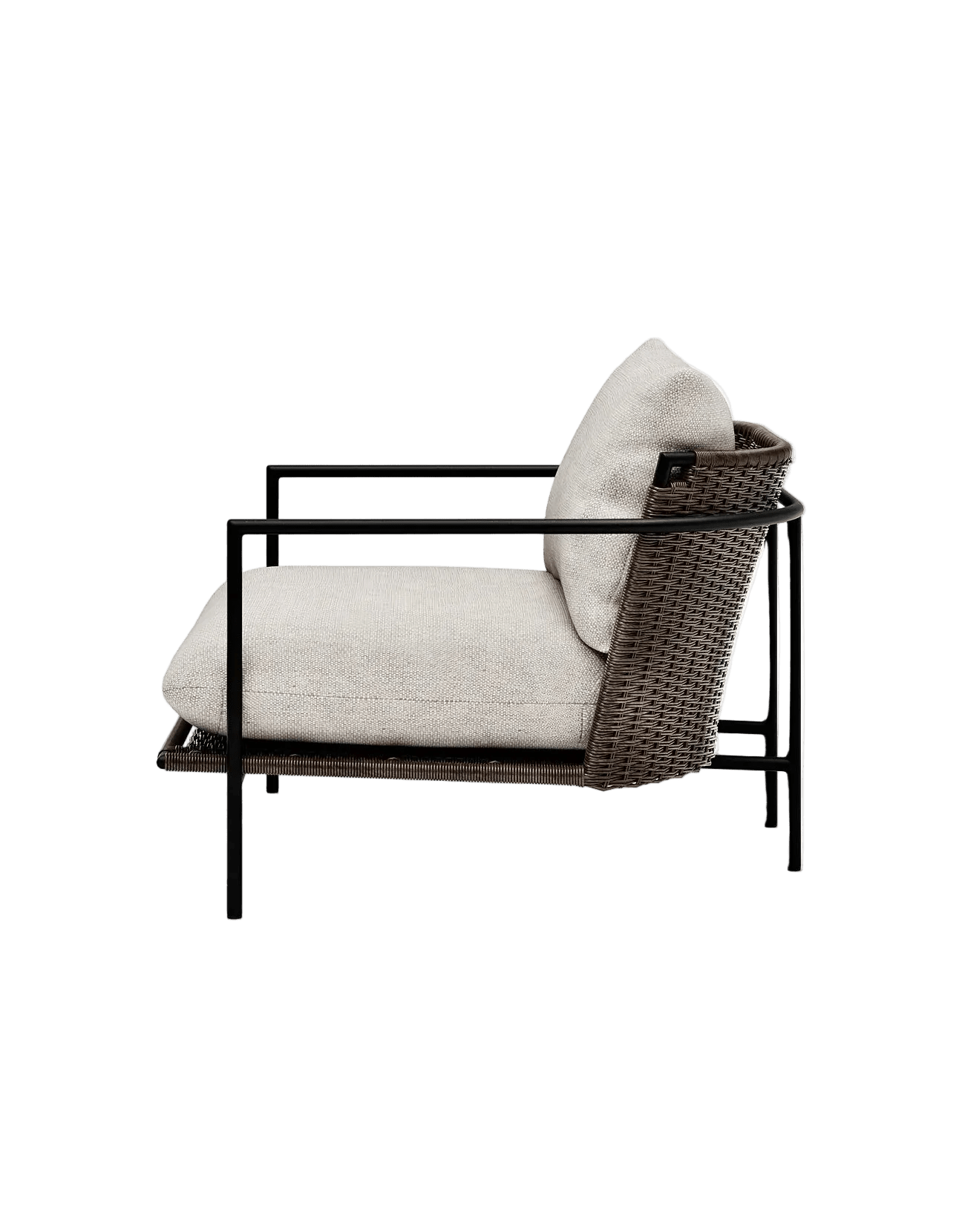 Kirra Lounge Chair in Dark Earth, Summergrass wicker and aluminium, side view