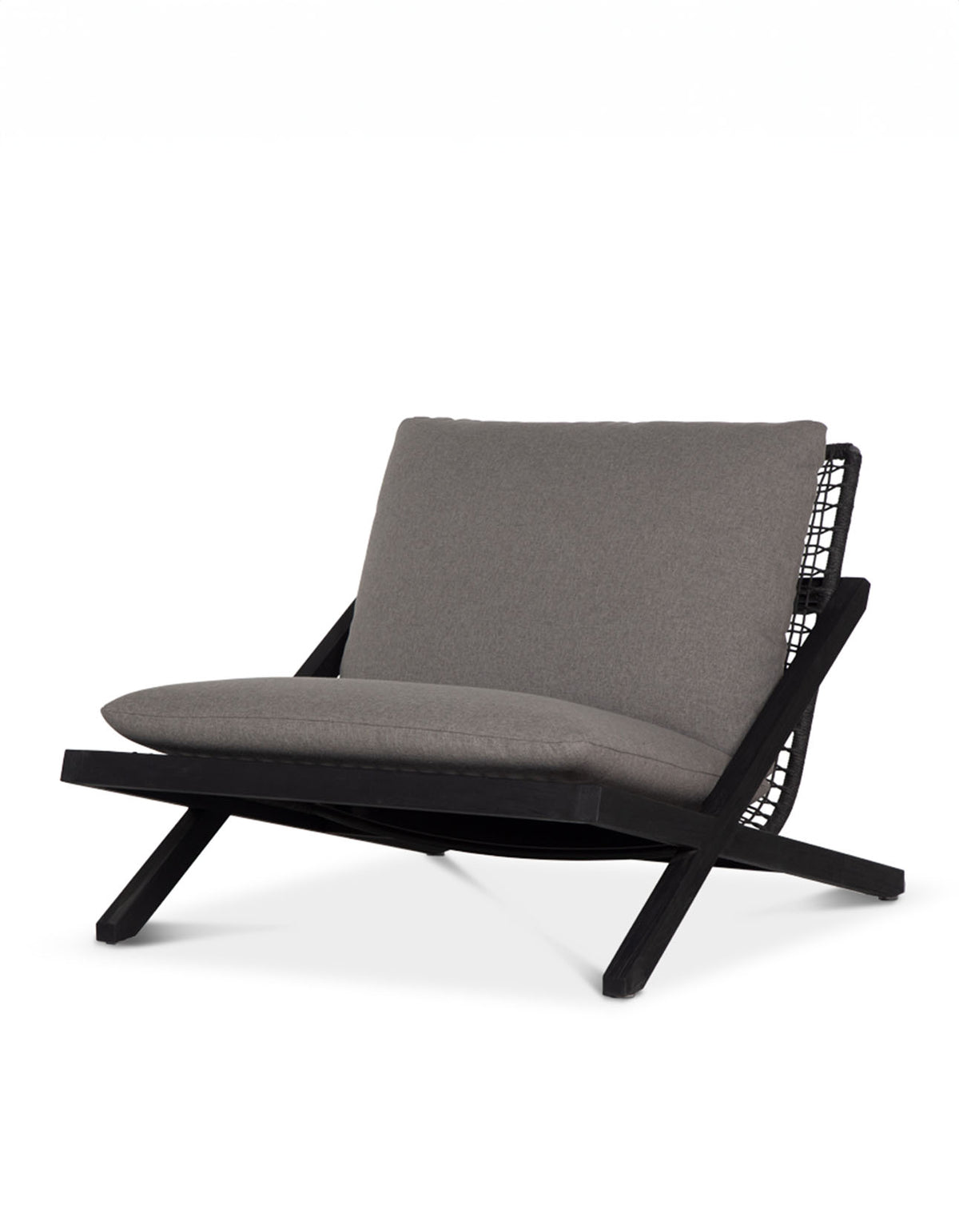 Little Cove Lounge Chair with Black Teak frame and Charcoal cushions, angled front view