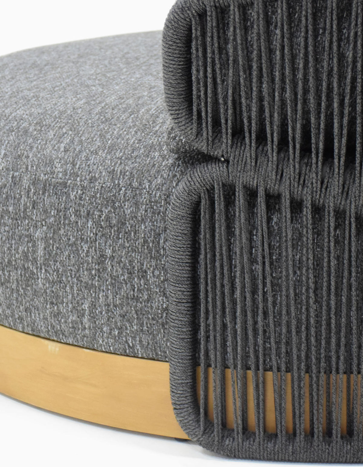 Merricks Jumbo Day Bed in charcoal, close-up of the rope wrap and teak base