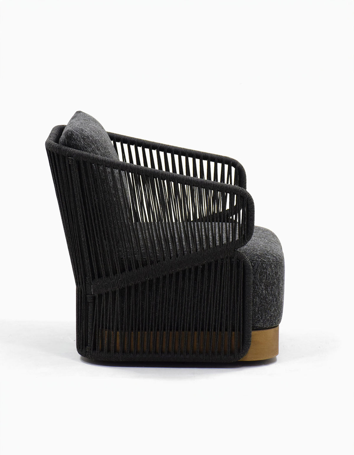 Merricks Swivel Lounge Chair in charcoal, side view