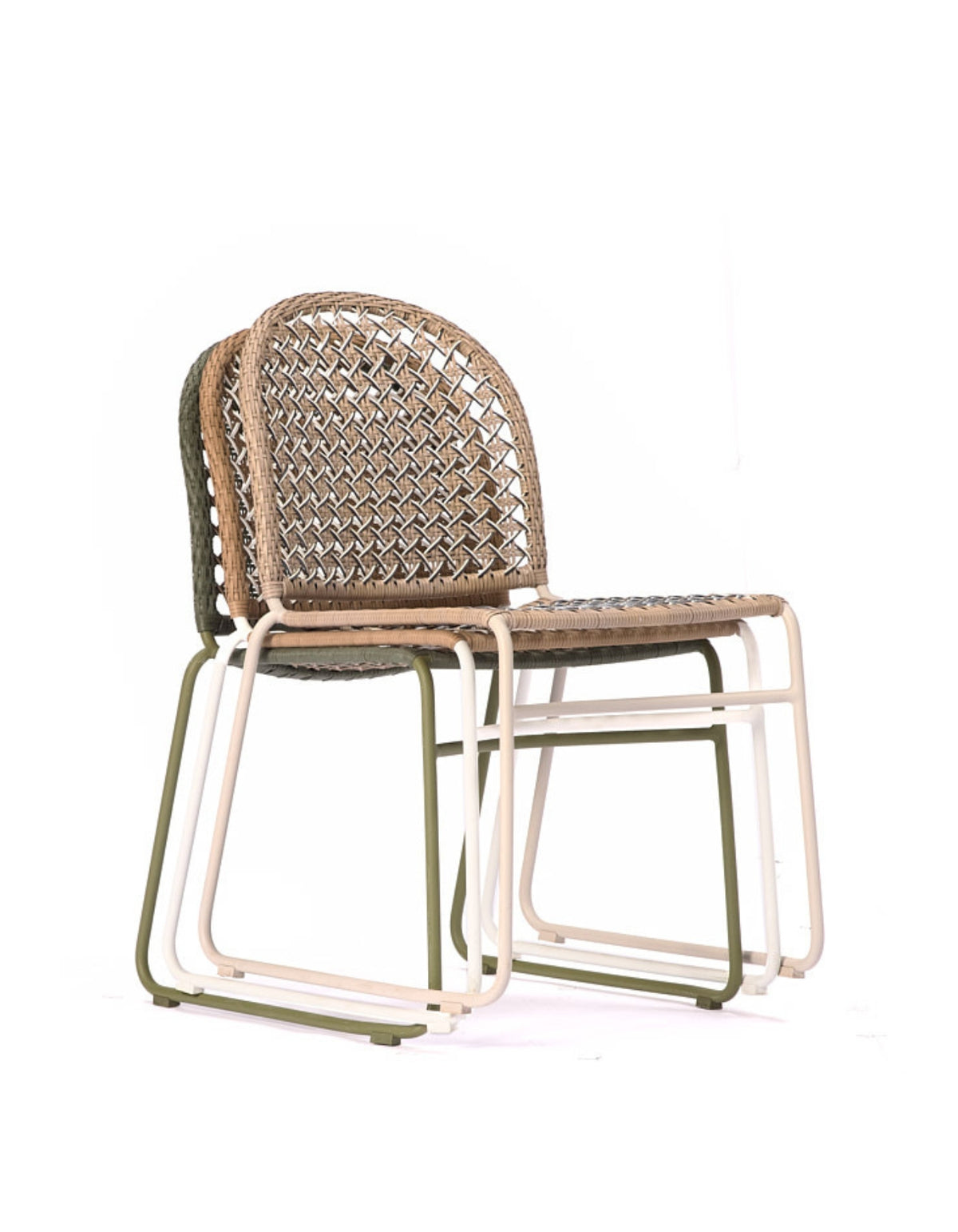 Mollymook Dining Chairs stacked, showing the stackable frame