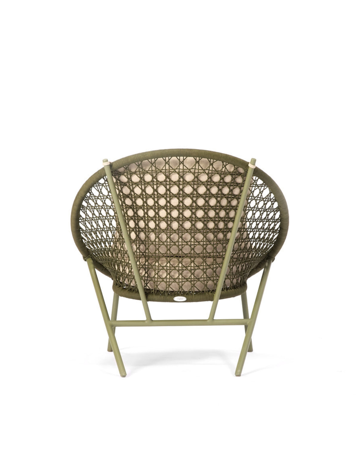 Ningaloo Lounge Chair in Moss, back view showing the rope weave