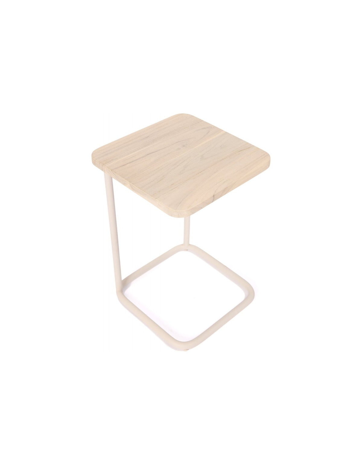 Ningaloo Sofa Table in Linen – C-shaped side table with an Aged Teak top