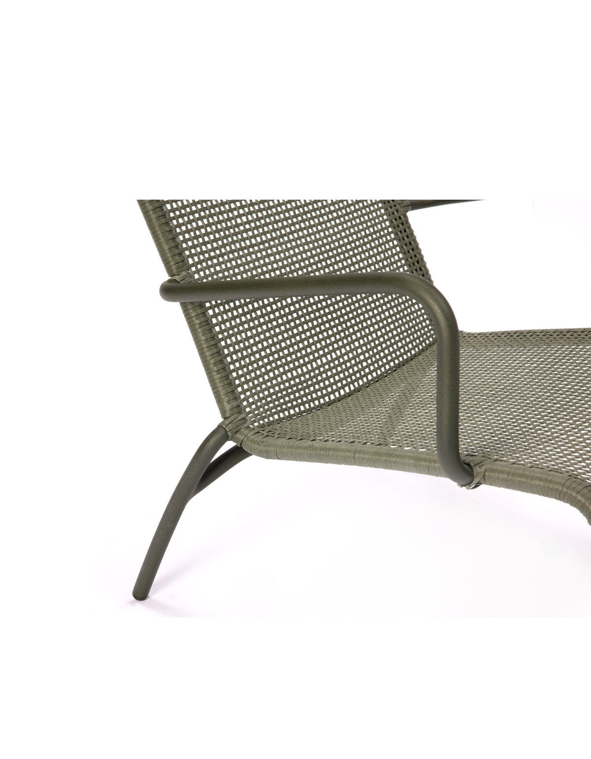 Ningaloo Sunlounge in Forest Green, close-up of the woven seat and frame